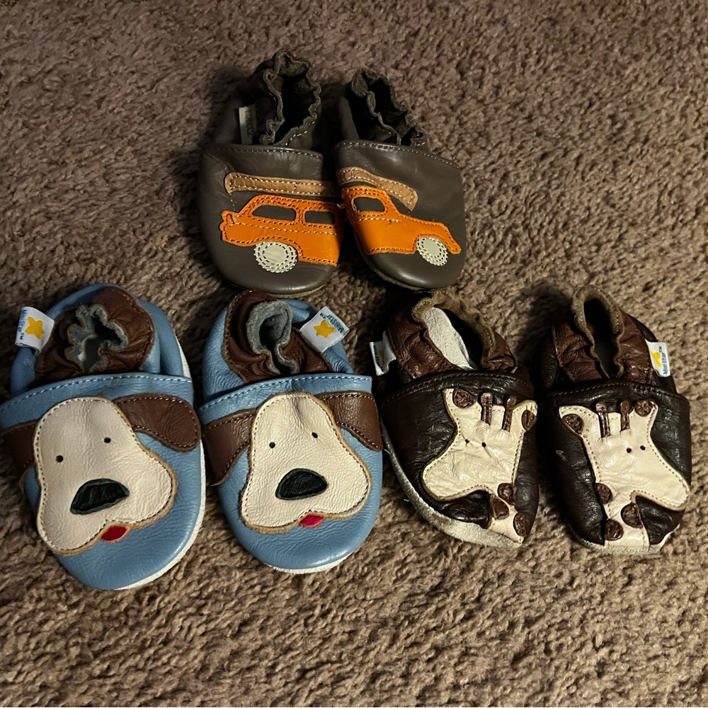 Brown and Blue Kids Shoes Set
